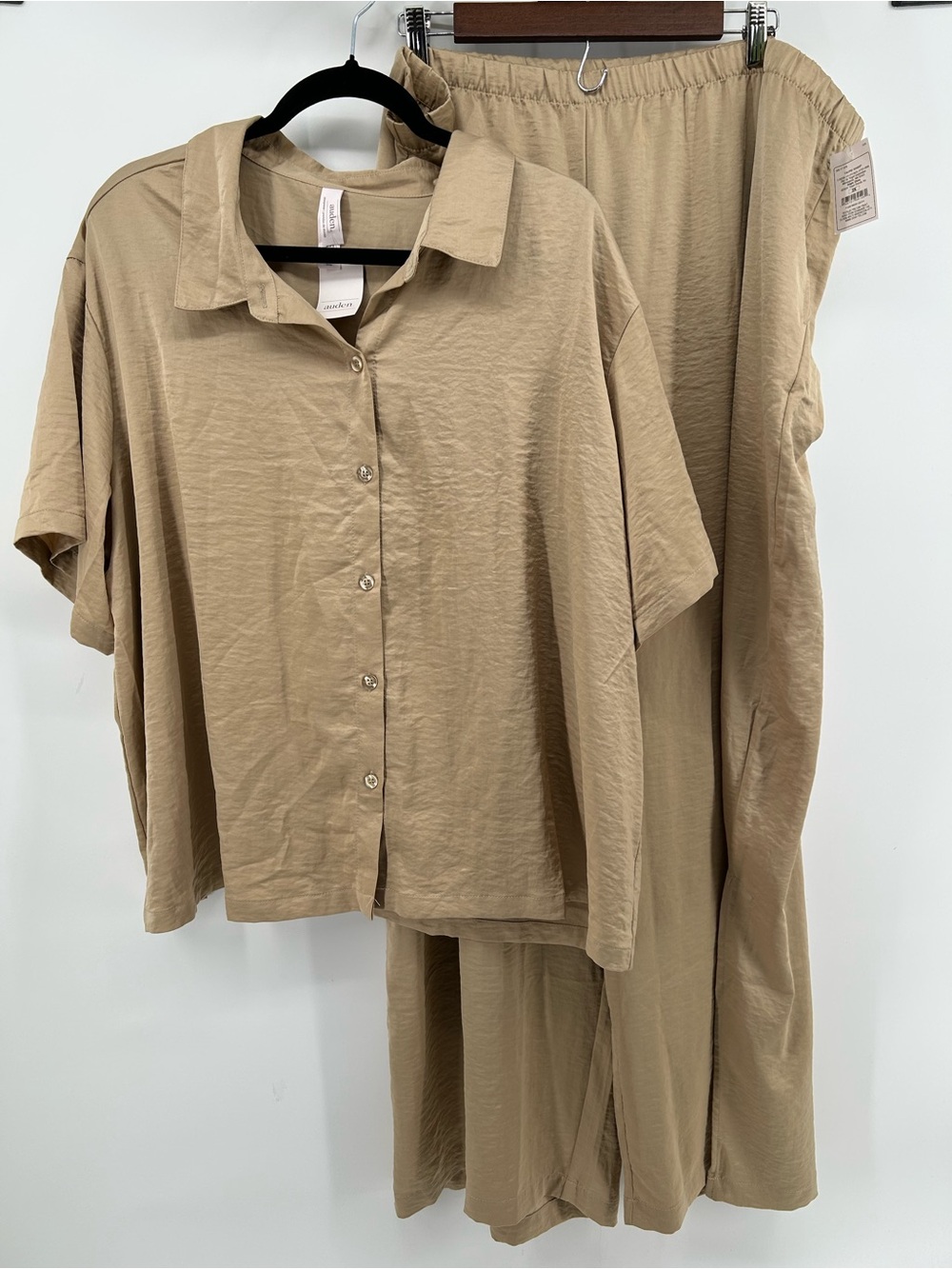 Auden Taupe Loungewear Pajama Two-Piece Button Front Set NWT Women's 2X